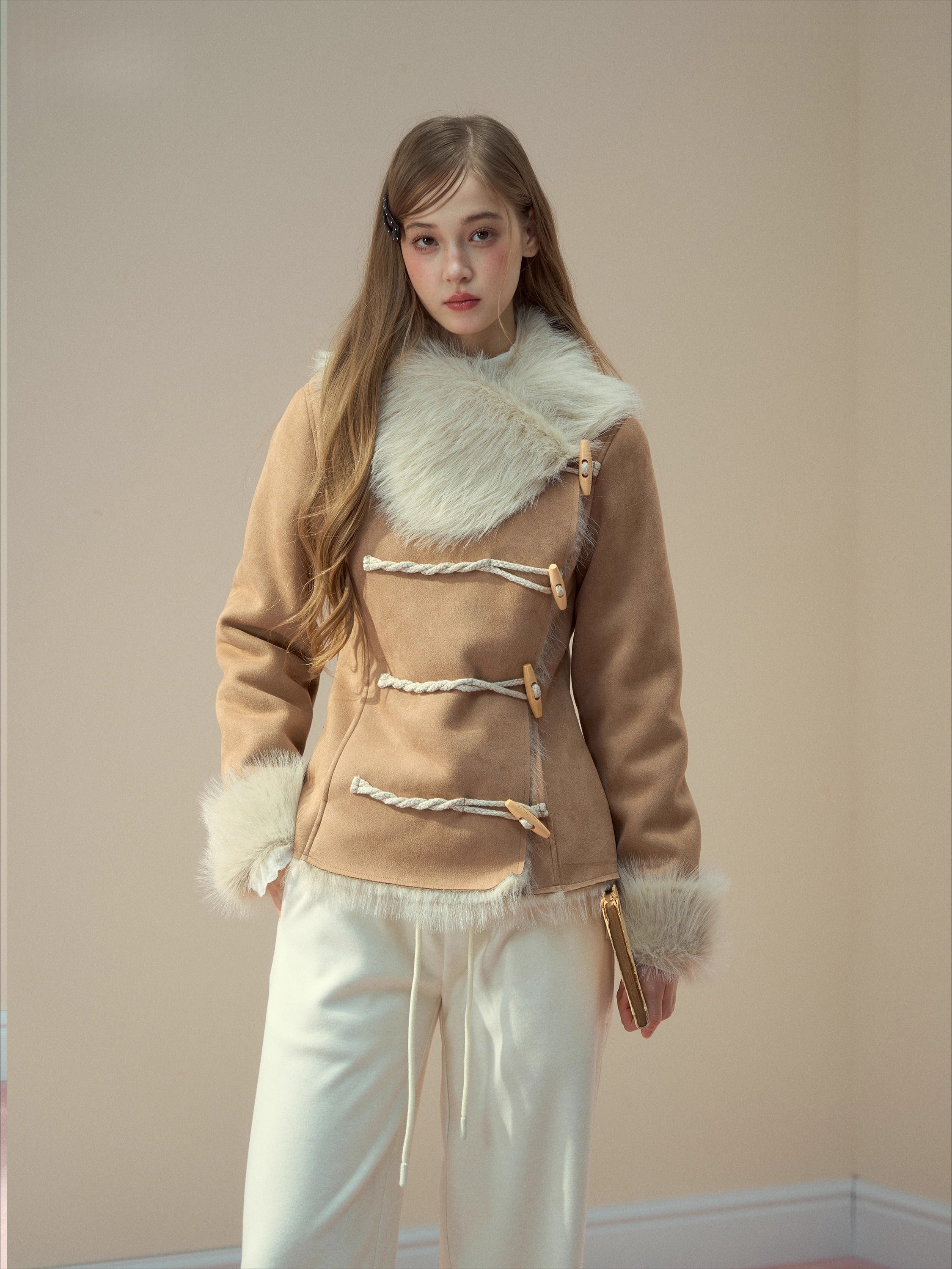 Vintage Suede Faux Fur Toggle Coat