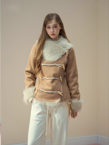 Vintage Suede Faux Fur Toggle Coat