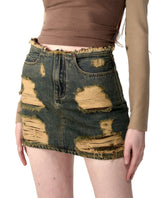 Denim Blue Dual-layered Mini Skirt - CHINASQUAD