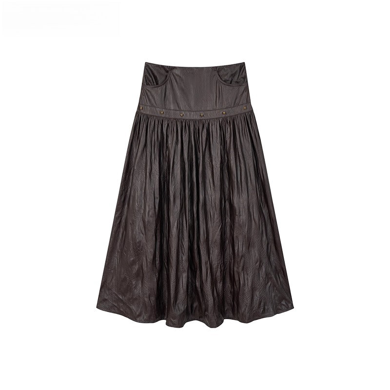 Dark Coffee PU Midi Skirt