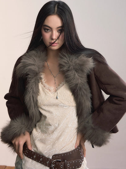Faux Shearling Bow-Tie Collar Jacket