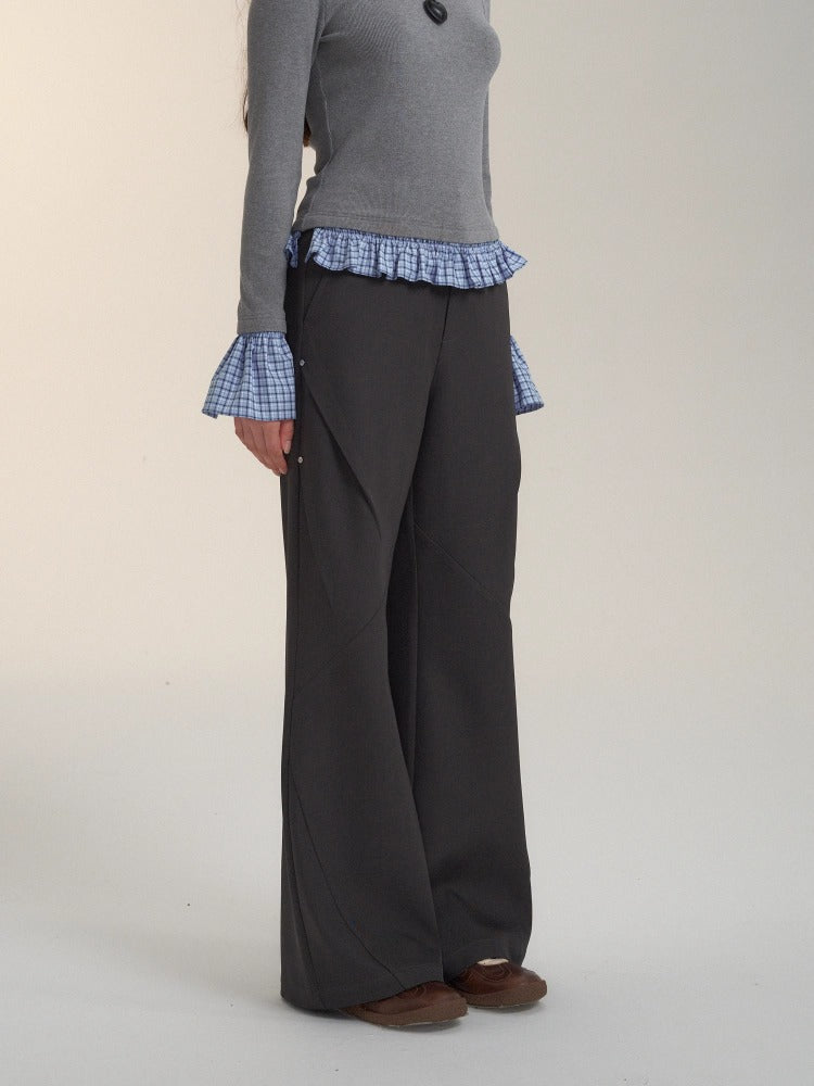 Dark Gray Studded Pleated Flared Pants