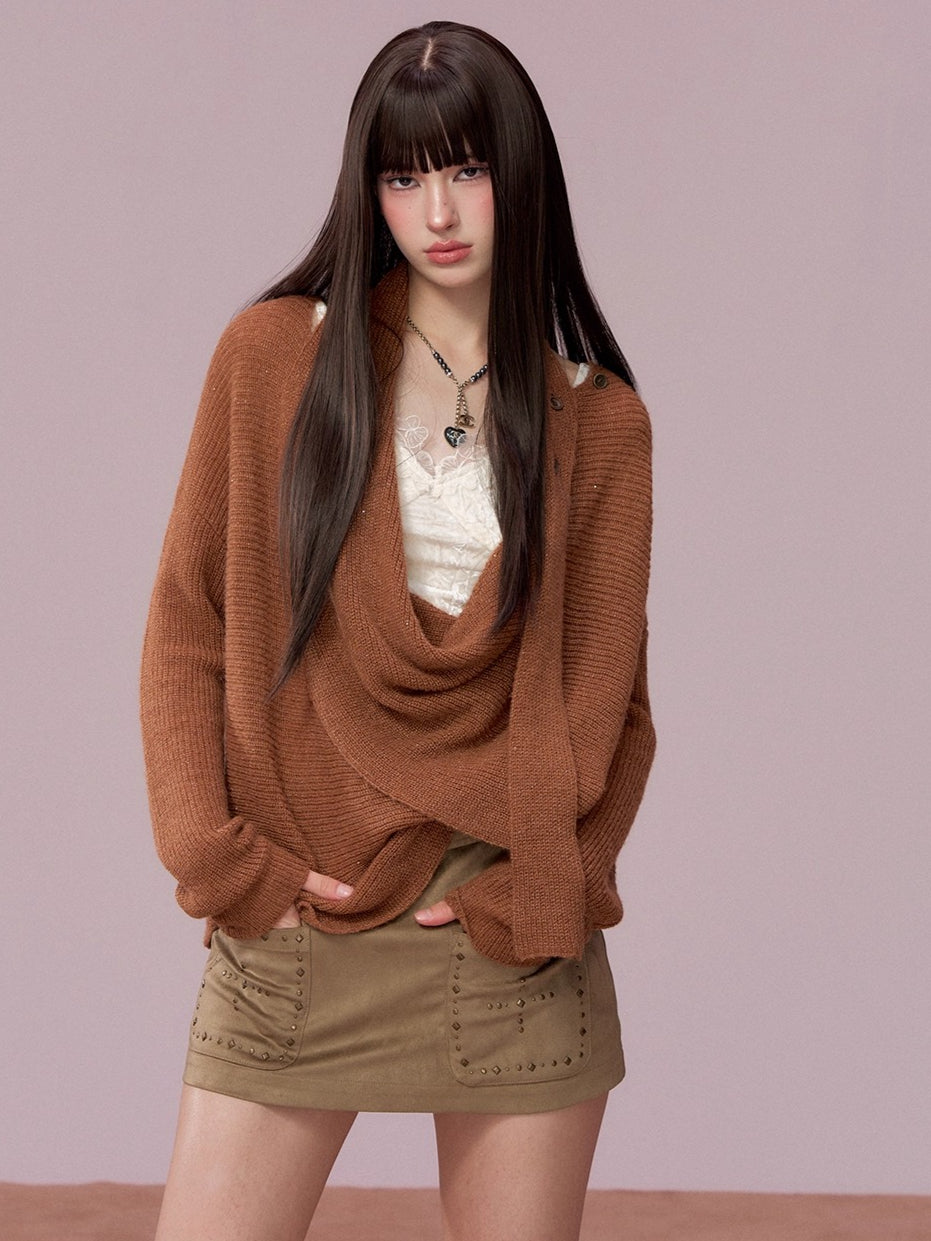 Shimmer Drape-Neck Sweater