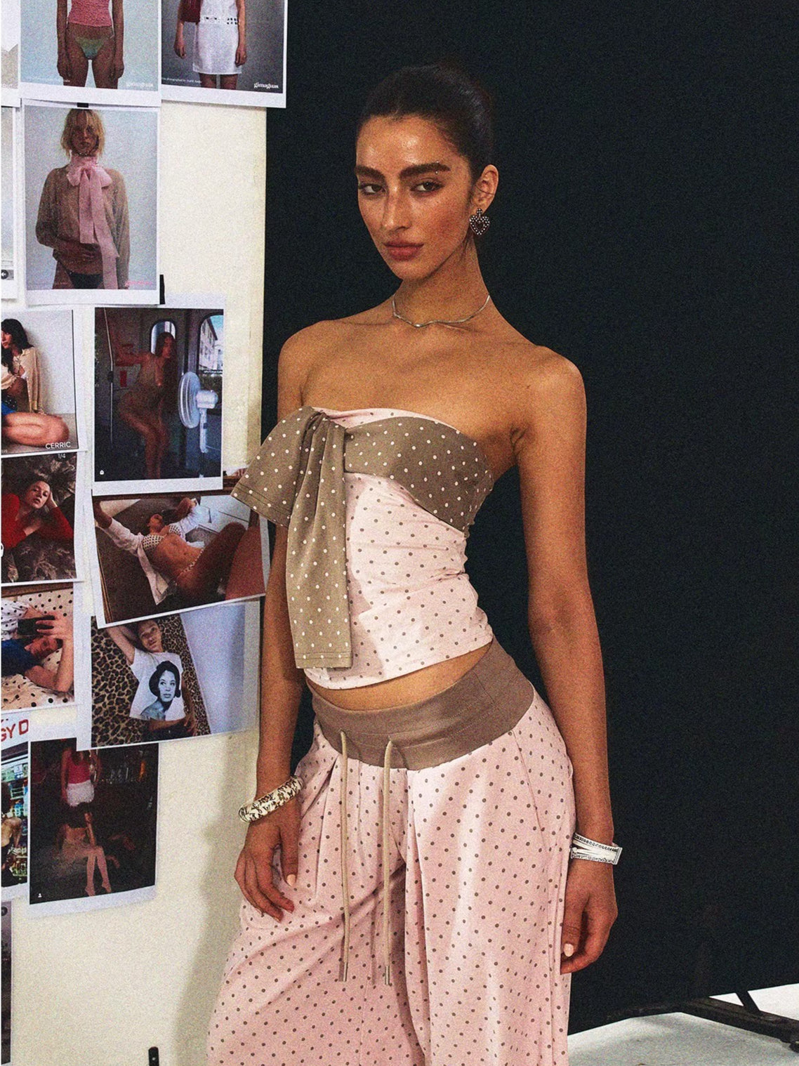 Polka-Dot Bandeau Top &amp; Straight-Leg Pants Set