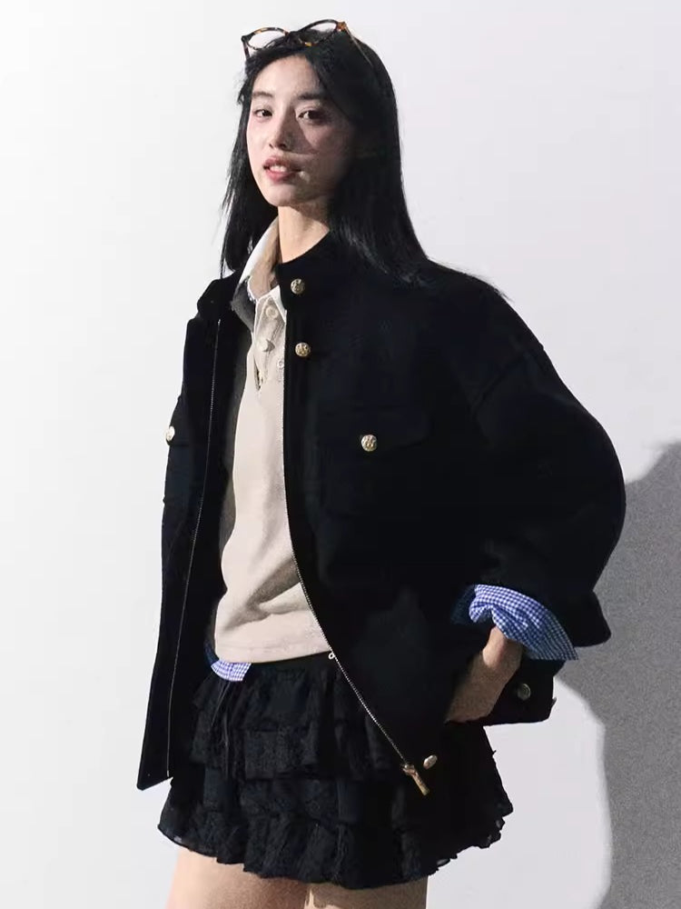 Wool-Blend Oversized Short Jacket