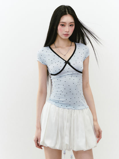 White Satin Tie-up Puff Skirt