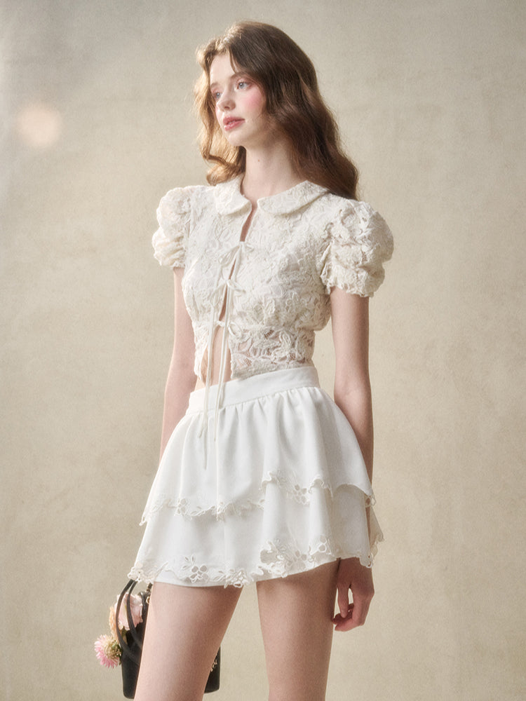 Flower Embroidered Lace Waist Skirt