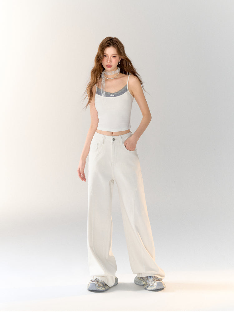 White High-Waisted Wide-Leg Jeans