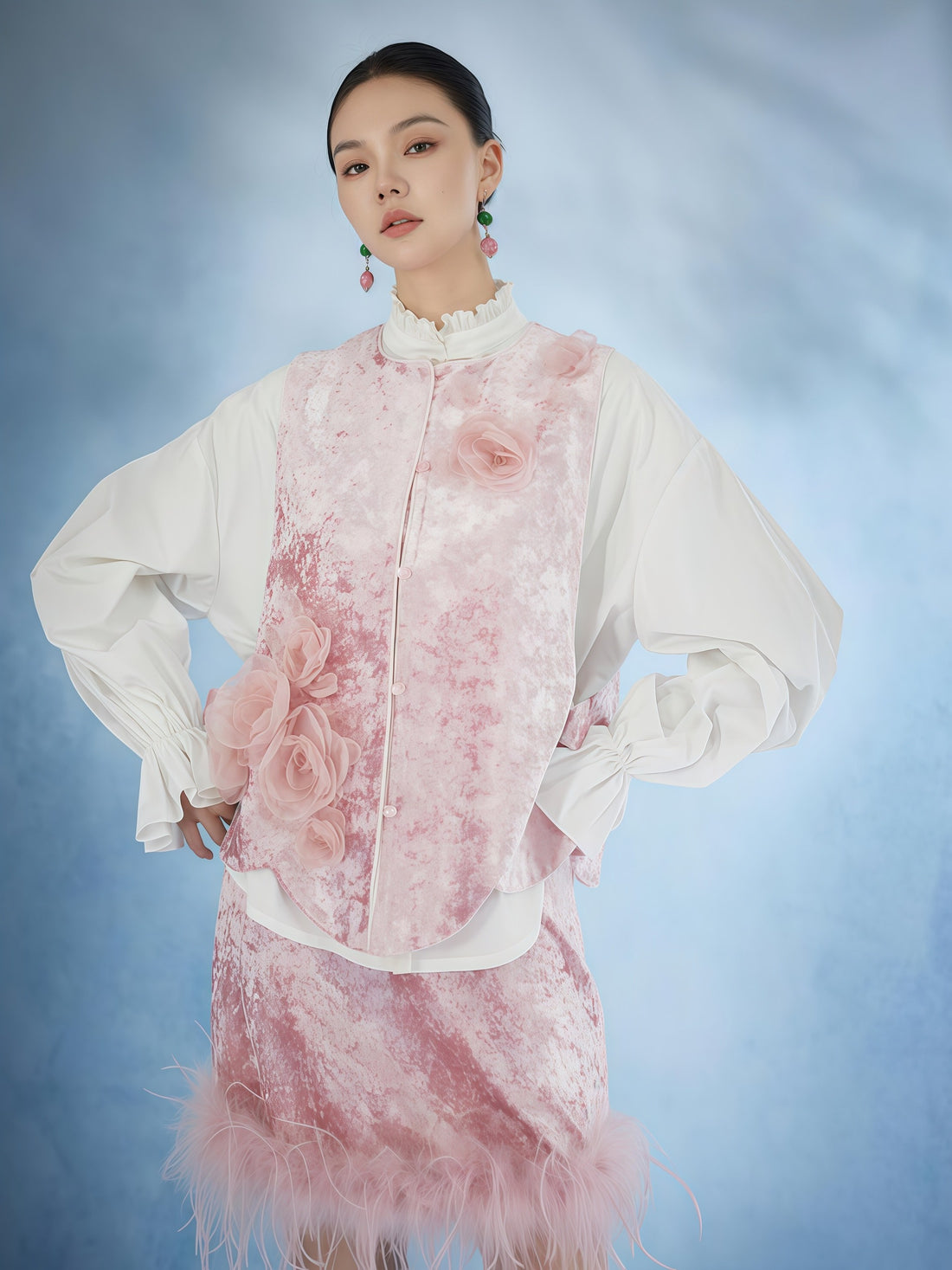 Blush Rosette Embellished Velvet Set