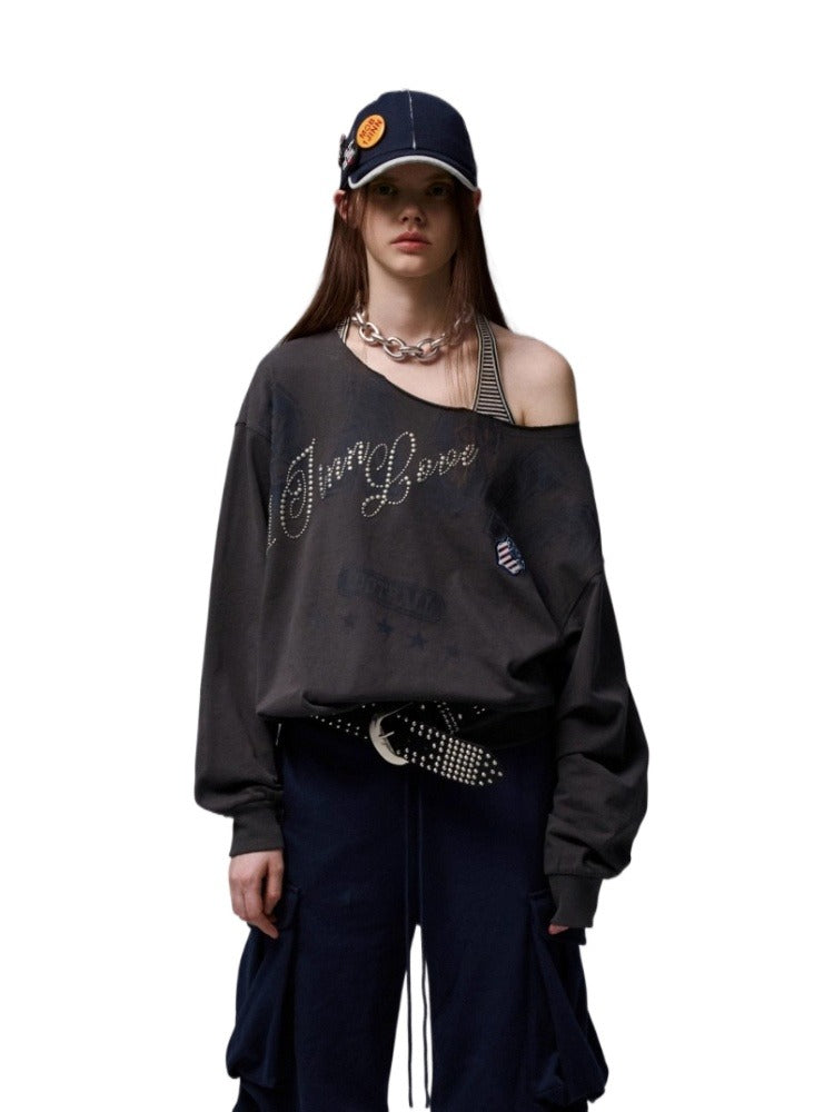 Off Shoulder Letter Print Sweatshirt