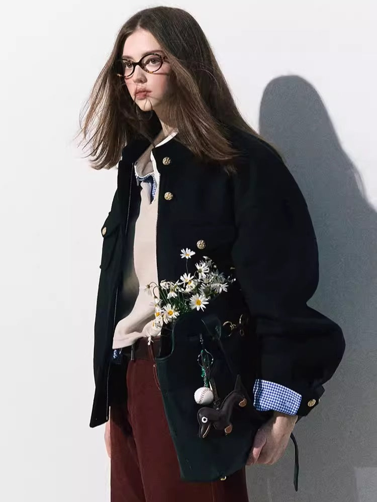 Wool-Blend Oversized Short Jacket