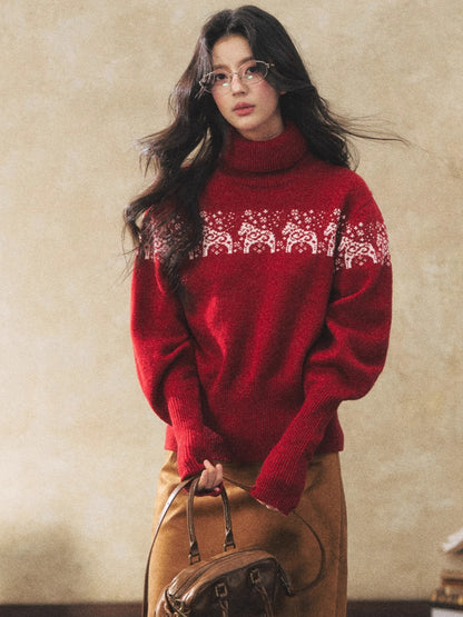 Dual-Tone Knit Turtleneck Sweater