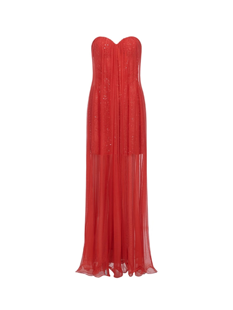 Thea Netting Skirt Lace Backless Dress - CHINASQUAD