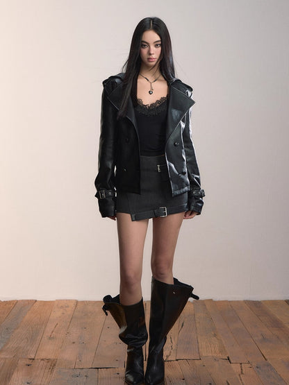 Faux Shearling-Lined Hooded PU Moto Jacket
