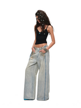Vintage Mud-Wash Embroidered Barrel-Leg Jeans CHINASQUAD