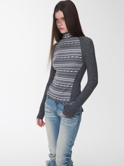 Fair Isle Raglan Knit Turtleneck Sweater