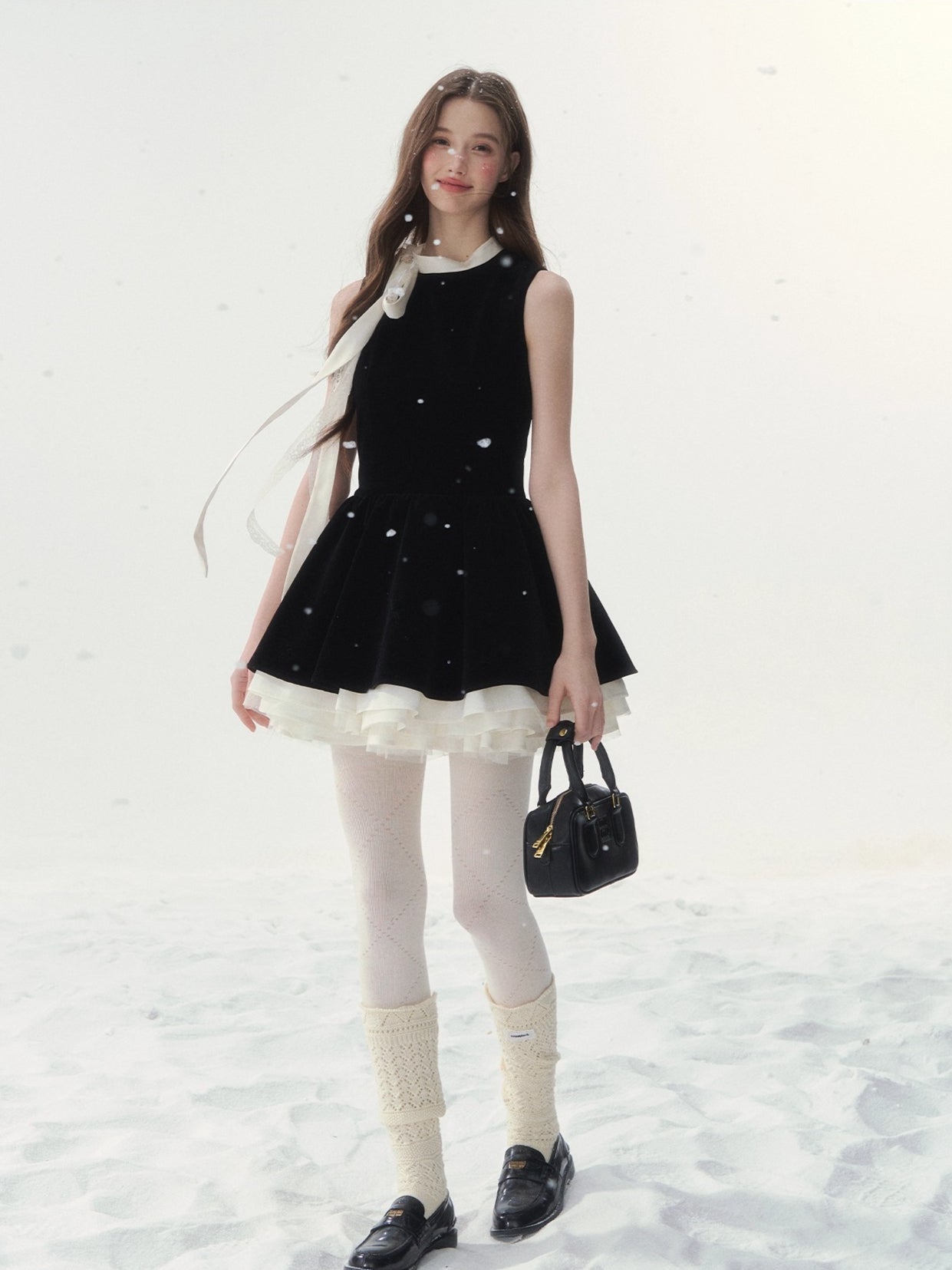 Piano-Key Bow Puff Mini Dress