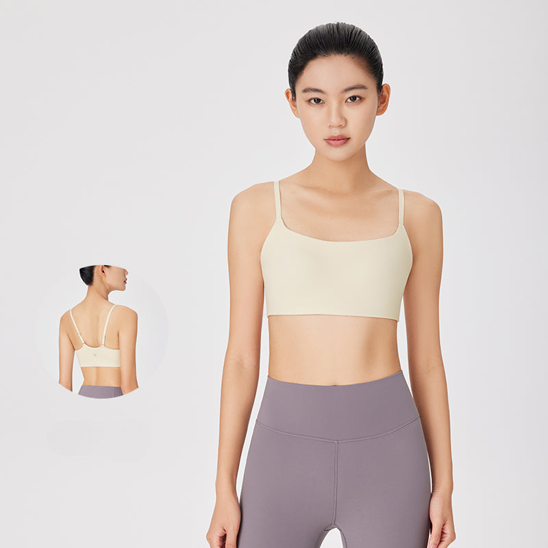 Square-neck Strappy Shockproof Sports Bra