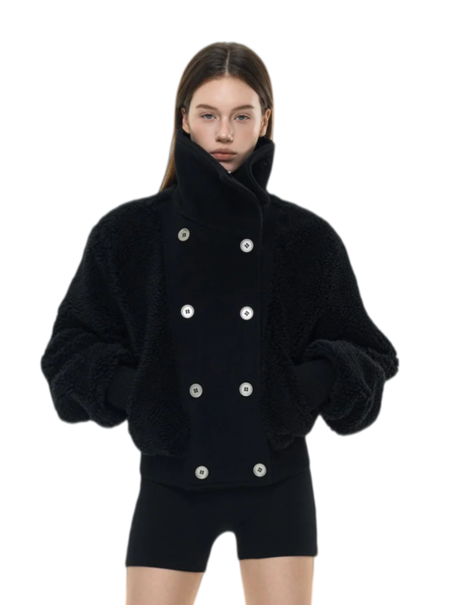 High Neck Teddy Wool Fleece Cropped Jacket