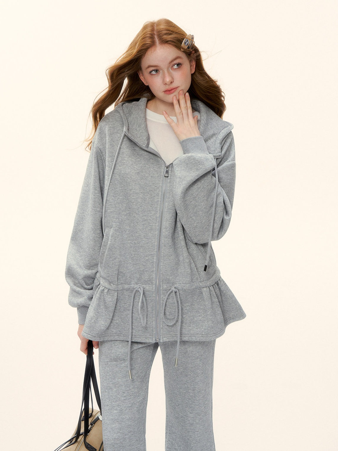 Sculpted Drawstring Cocoon Fleece Hoodie Jacket
