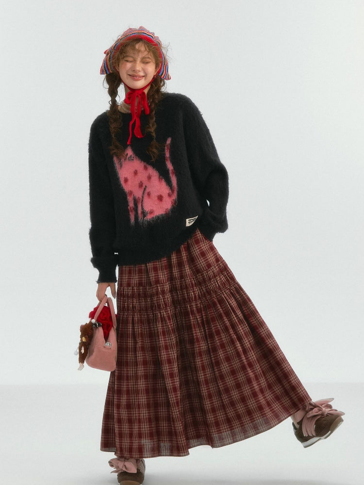 Lace Trim Drawstring Plaid Skirt