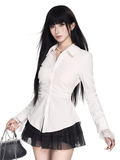 Japanese Striped Waist-Cinching Shirt