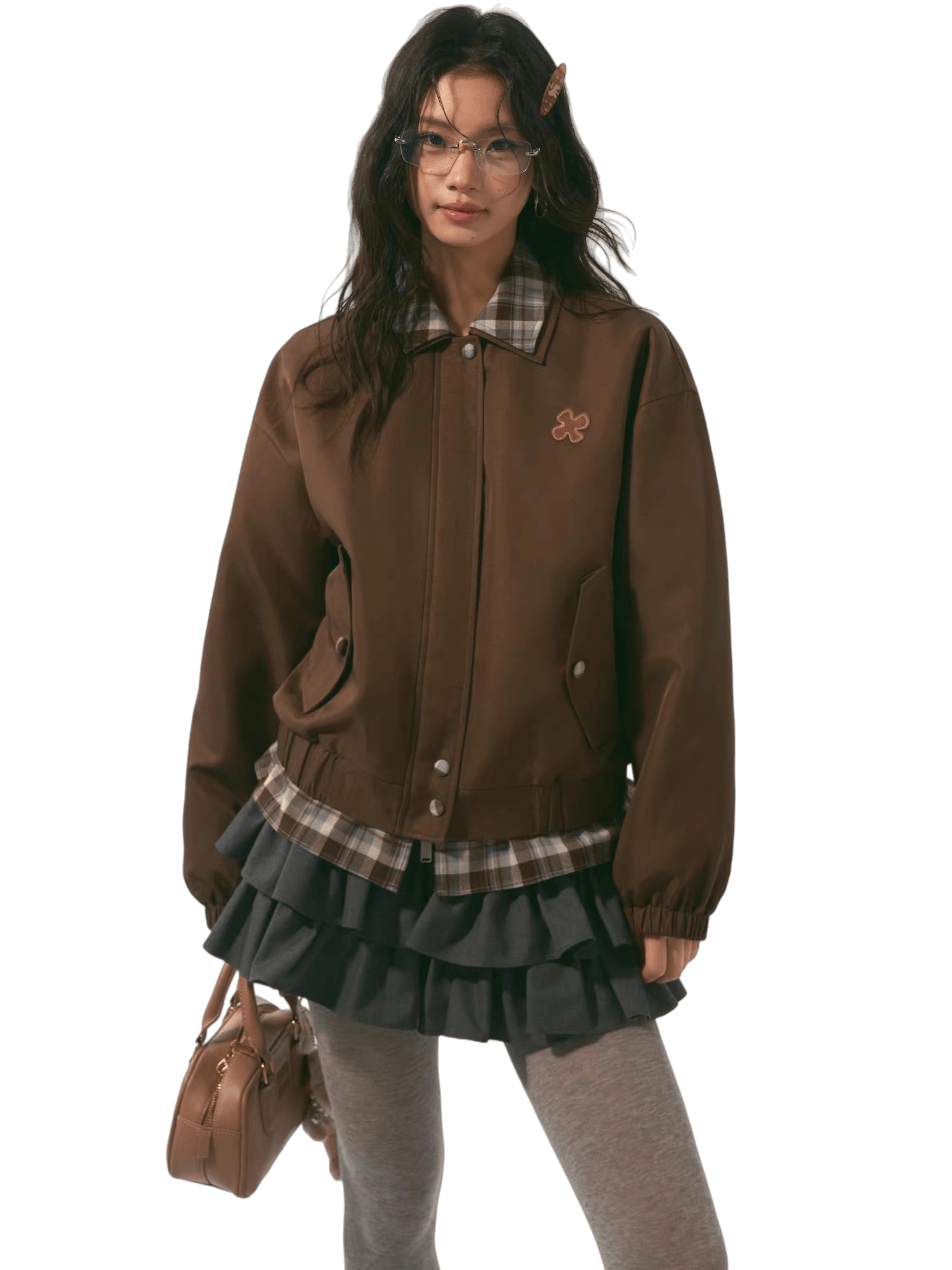 Double-Collar Plaid Patchwork Padded Jacket