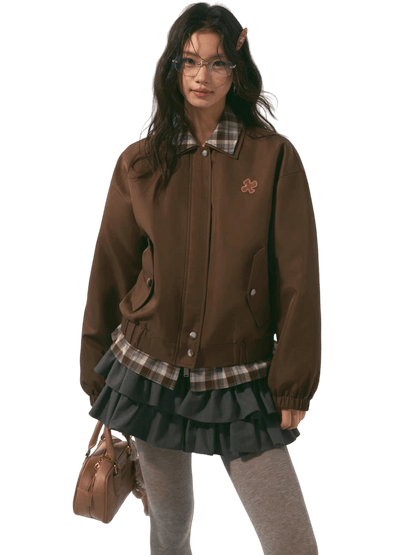 Double-Collar Plaid Patchwork Padded Jacket