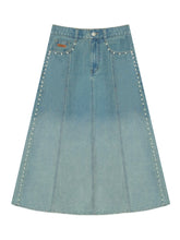 Beaded Washed Gradient Denim Skirt - CHINASQUAD