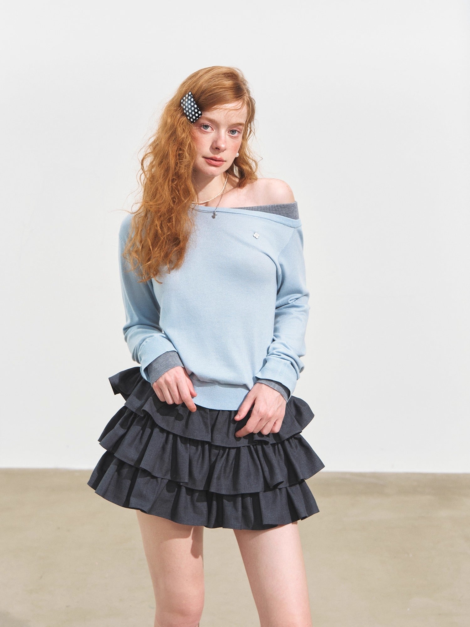 Contrast Asymmetric Layered-Look Sweater
