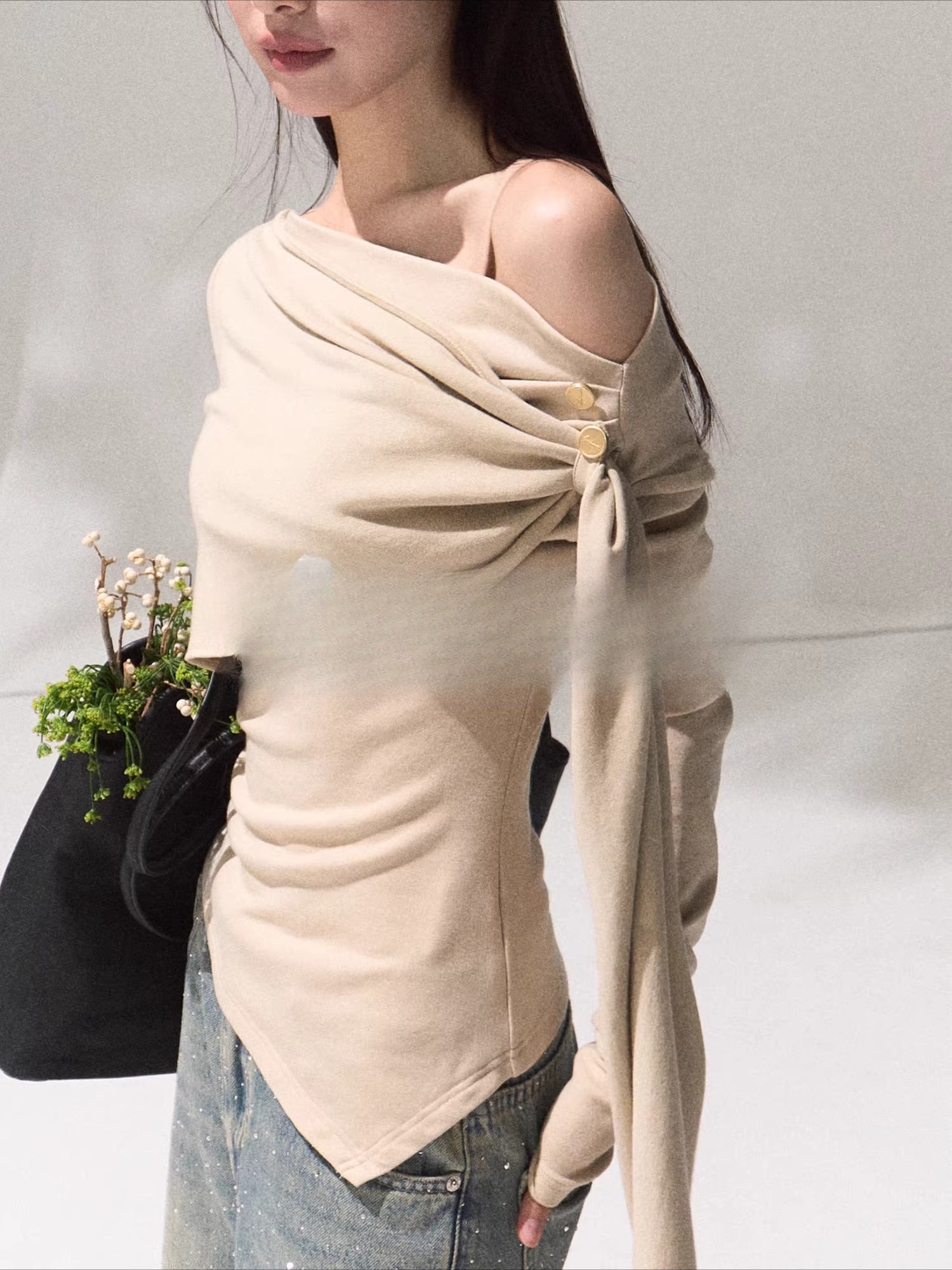 Draped Wrap-Neck Slim-Fit Knit Base Layer