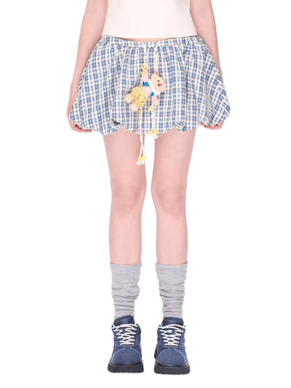 Slimming A-Line Bubble Plaid Mini Skirt