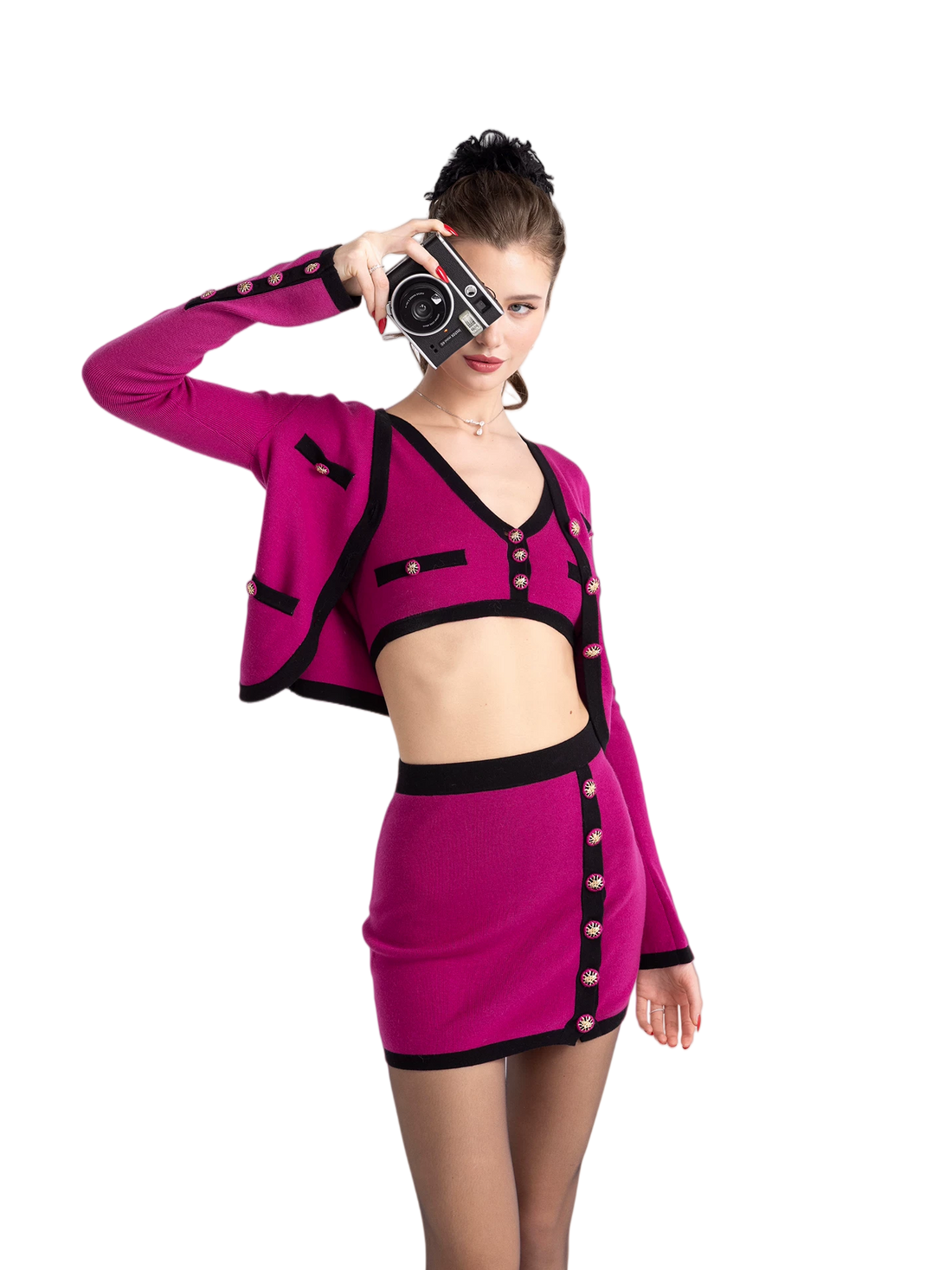 Vintage Contrast-Trim Knit Three-Piece Set