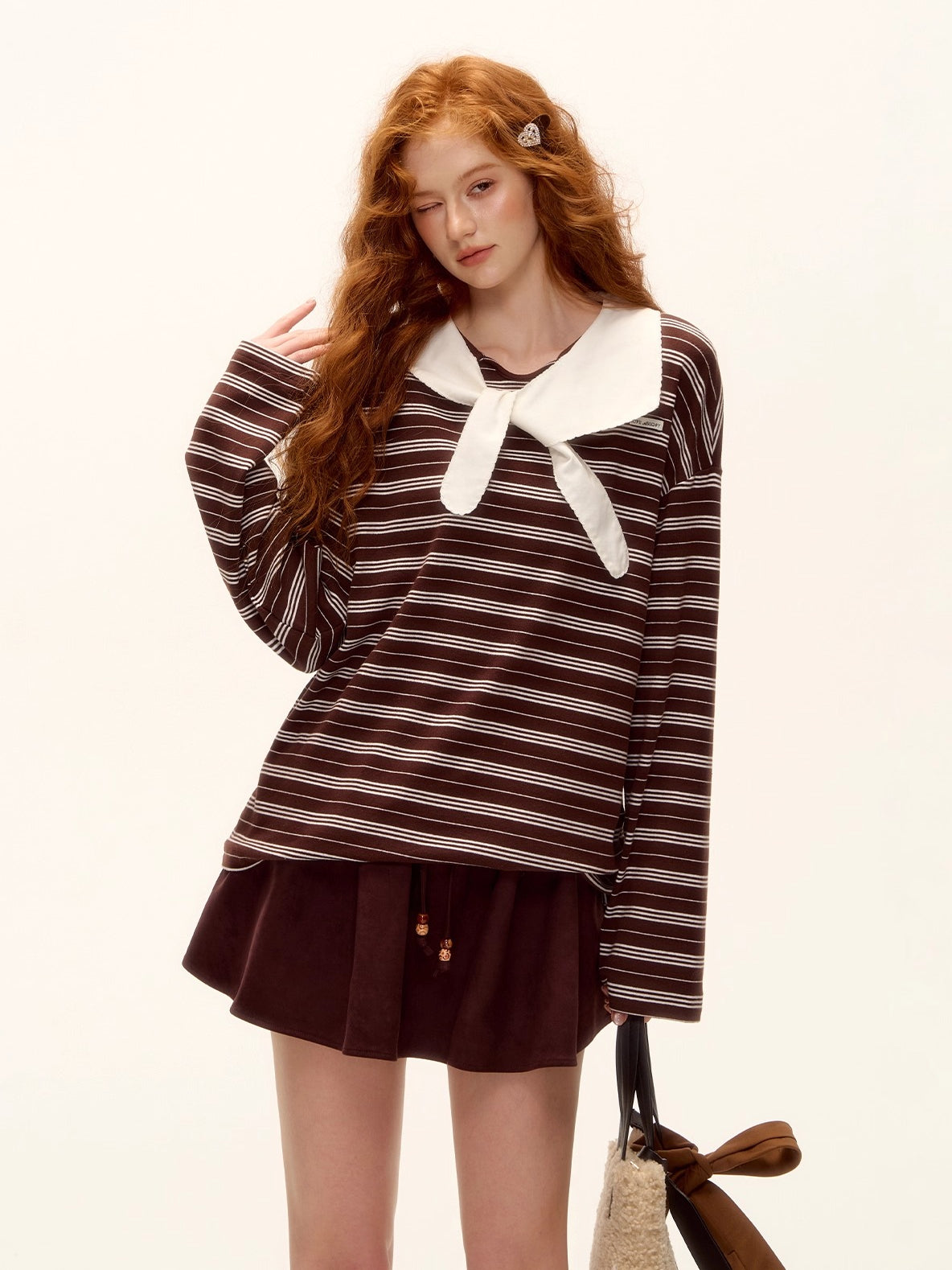 Bow-Tie Striped Long-Sleeve T-Shirt