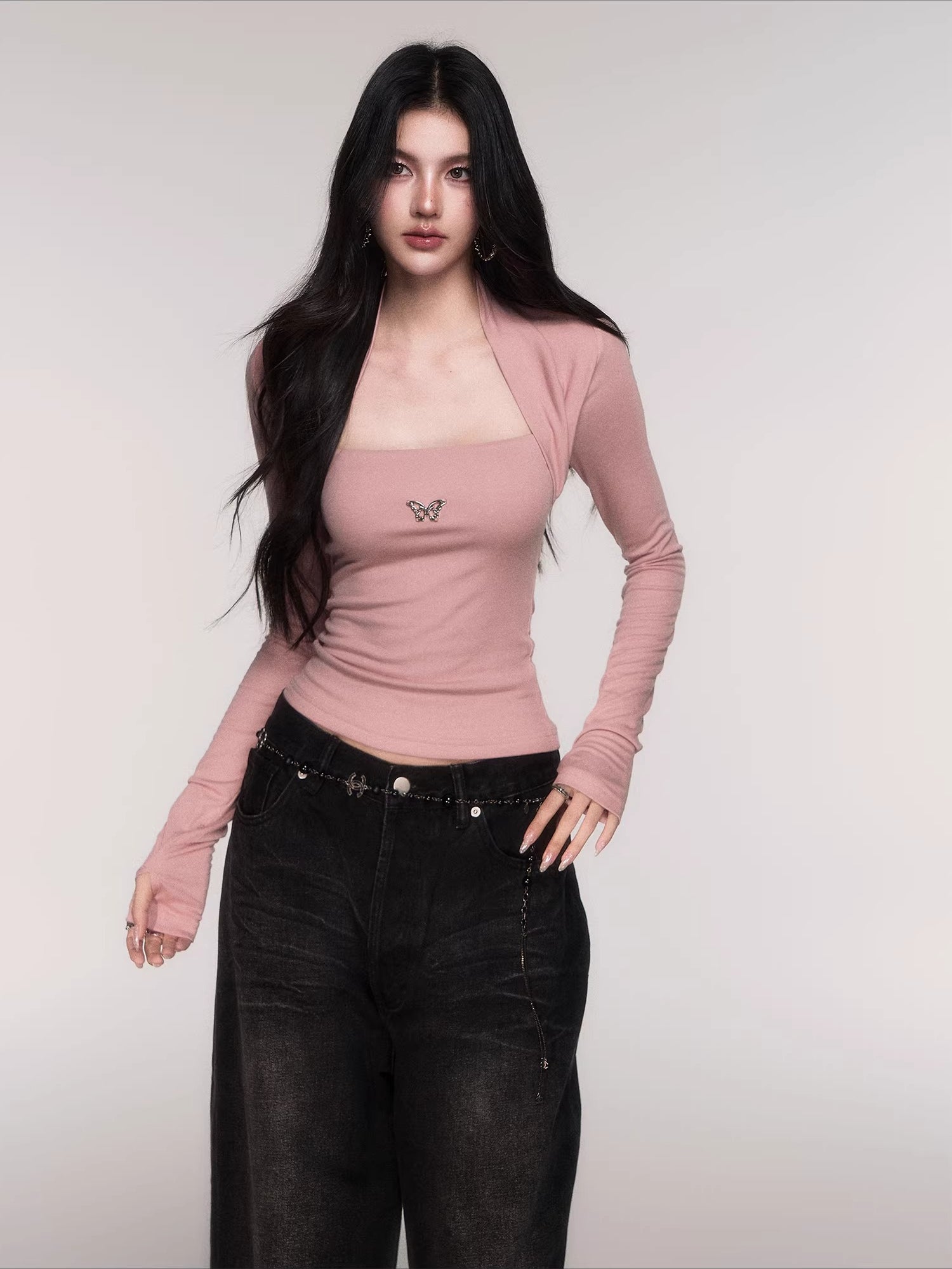 Sleeve-Detail Slim-Fit Knit Crewneck