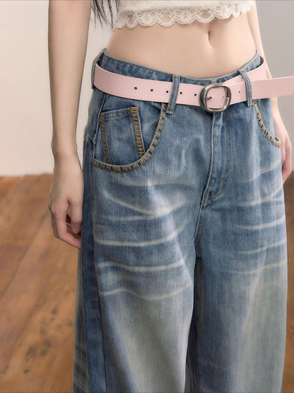Washed Straight-Leg Denim Pants