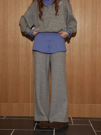 Three-Piece Set Plaid Patchwork Layered Sweatshirt &amp; Bottom Set - CHINASQUAD