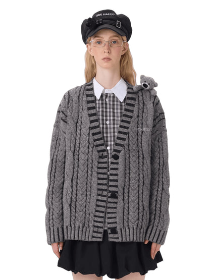 Twist-Knit Unisex V-Neck Cardigan