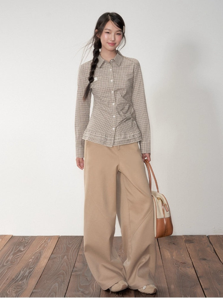 Khaki Retro Lazy Wide-leg Trousers