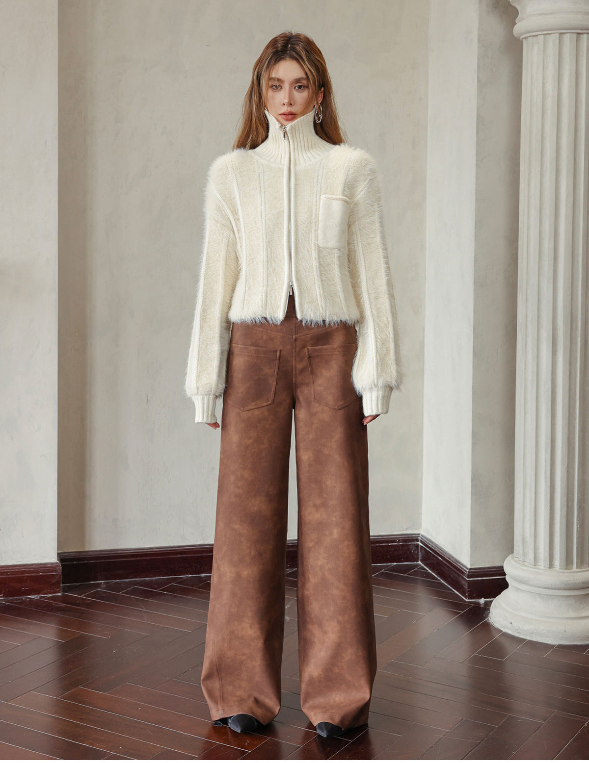 Brown Faux Leather Straight-Leg Pants - CHINASQUAD