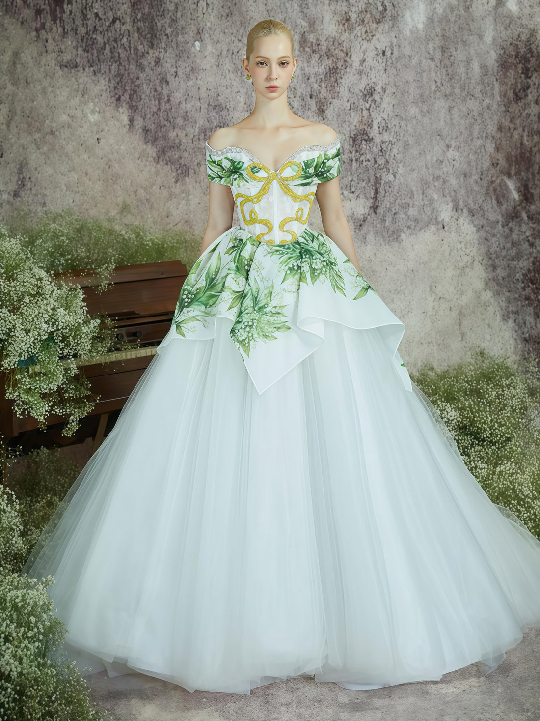 Lily Whisper Off-Shoulder Embroidered Couture Ball Gown