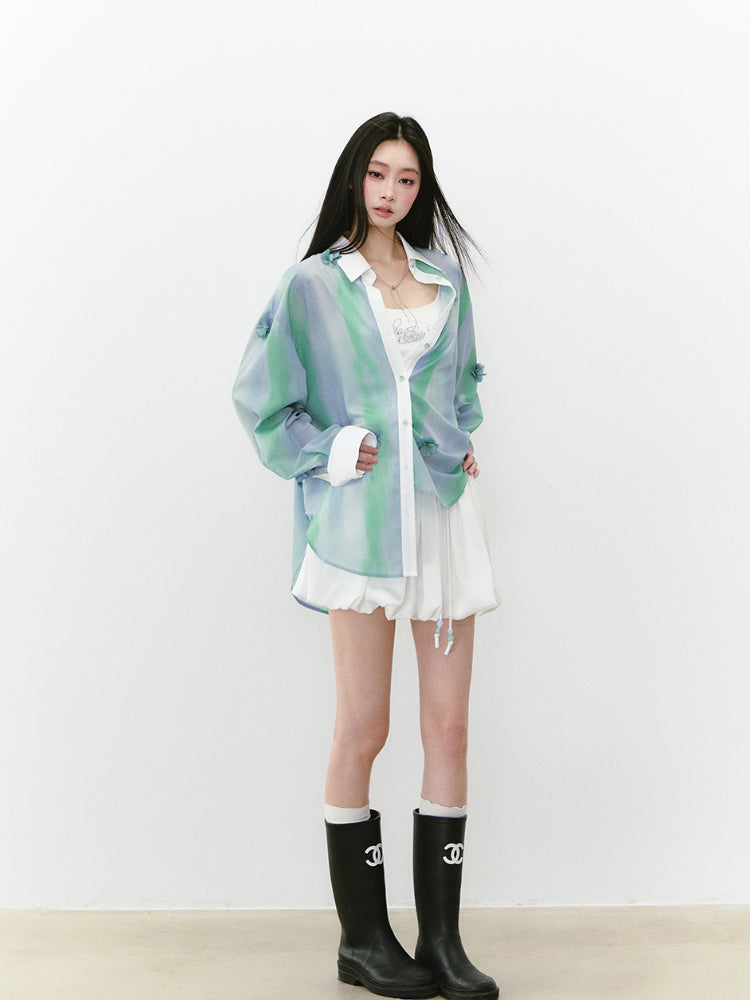 White Satin Tie-up Puff Skirt
