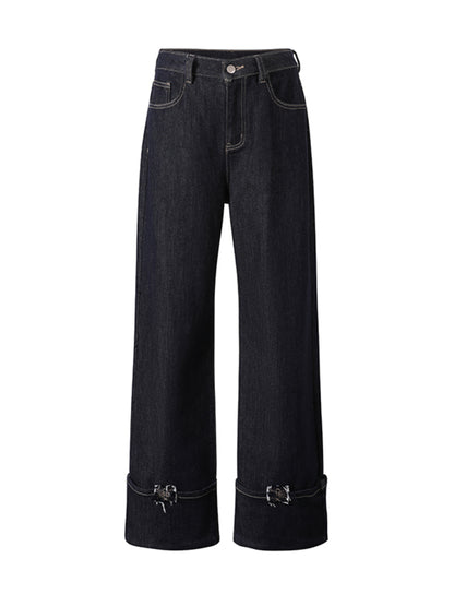 Embroidered Wide-Legged Flared Denim Pants