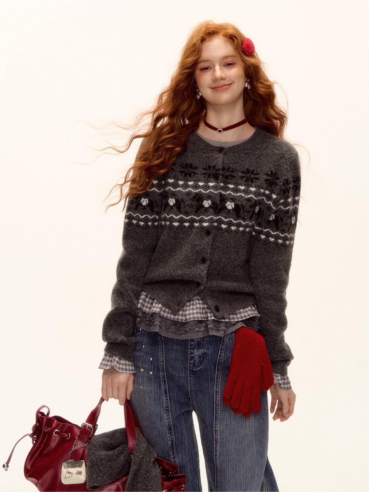 Fair Isle Wool-Blend Knit Cardigan &amp; Scarf Set