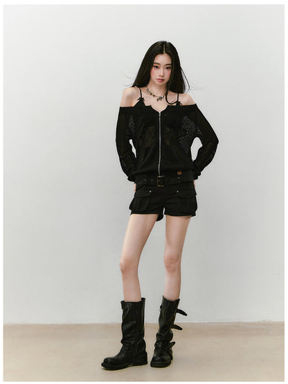 Knitted Floral Convertible Hollow-out Coat - CHINASQUAD