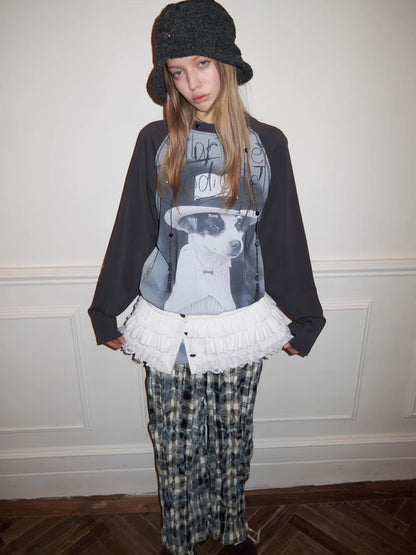 Button Chiffon Lace Layered Mini Skirt