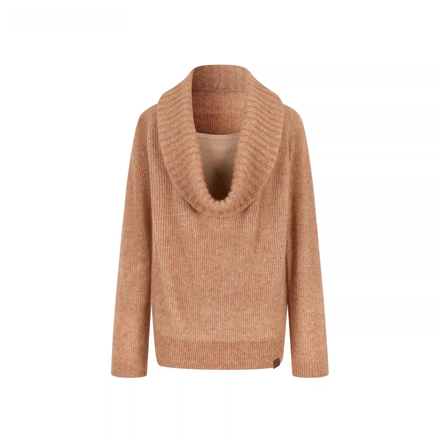 Relaxed Cowl-Neck Pullover Wool Knit Sweater
