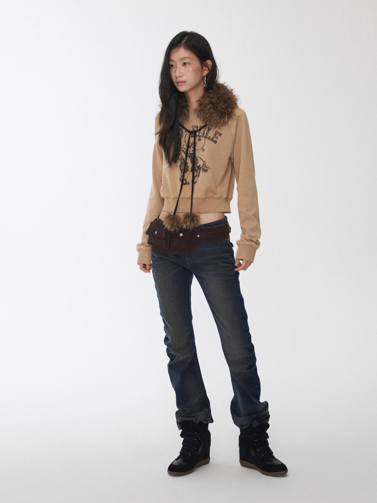 Vintage Pleated Washed Slim Curved Denim Pants