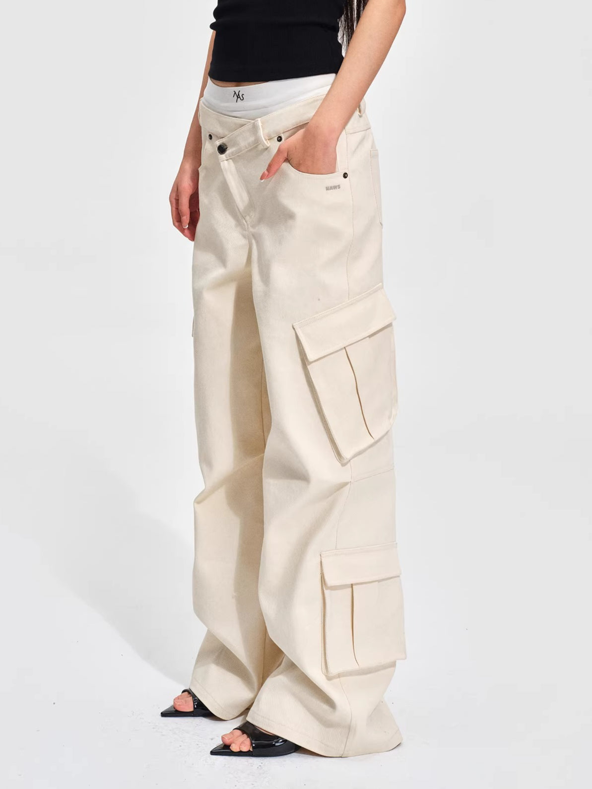 Double-Waist Straight-Leg Cargo Pants