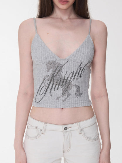 Knight Horse Rhinestone Cable-Knit Camisole